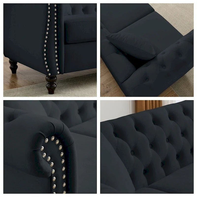 3-Seater Velvet Sofa with Rolled Arms and Nailhead Trim