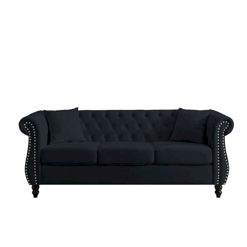 3-Seater Velvet Sofa with Rolled Arms and Nailhead Trim