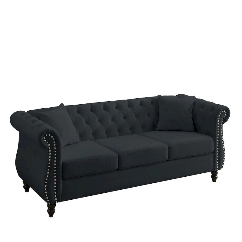3-Seater Velvet Sofa with Rolled Arms and Nailhead Trim