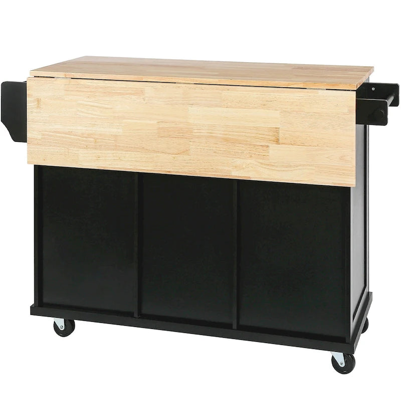 Rolling Kitchen Island Cart with Drop Leaf, Storage Cabinet and 3 Drawers