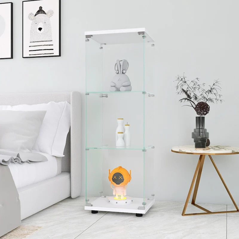 Weißer Glasvitrinenschrank mit einer Tür und 3 Einlegeböden
