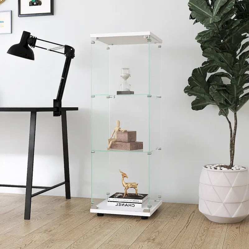 Weißer Glasvitrinenschrank mit einer Tür und 3 Einlegeböden