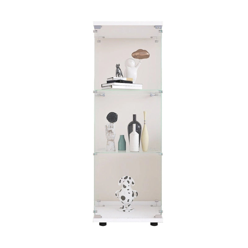 Weißer Glasvitrinenschrank mit einer Tür und 3 Einlegeböden