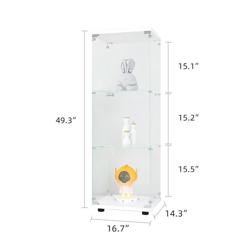 Weißer Glasvitrinenschrank mit einer Tür und 3 Einlegeböden