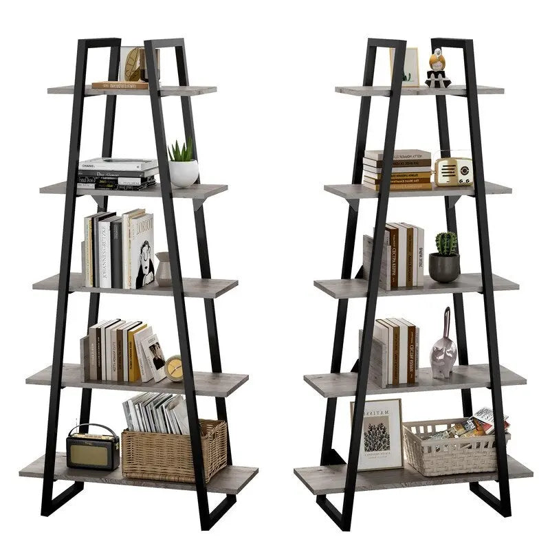 Industrielles offenes Bücherregal mit 5 Ebenen und Metallgestell in X-Form
