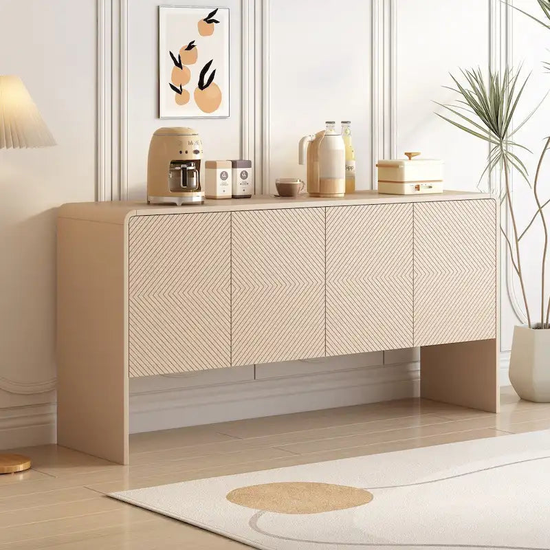 4-Door Minimalist Sideboard with Adjustable Shelves – Cream