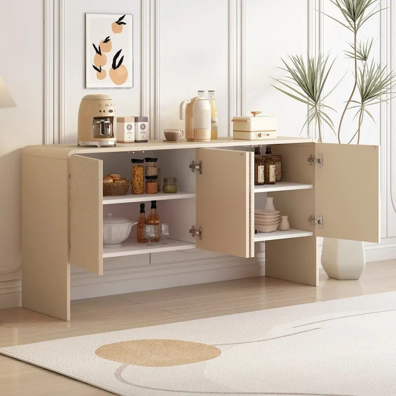 4-Door Minimalist Sideboard with Adjustable Shelves – Cream