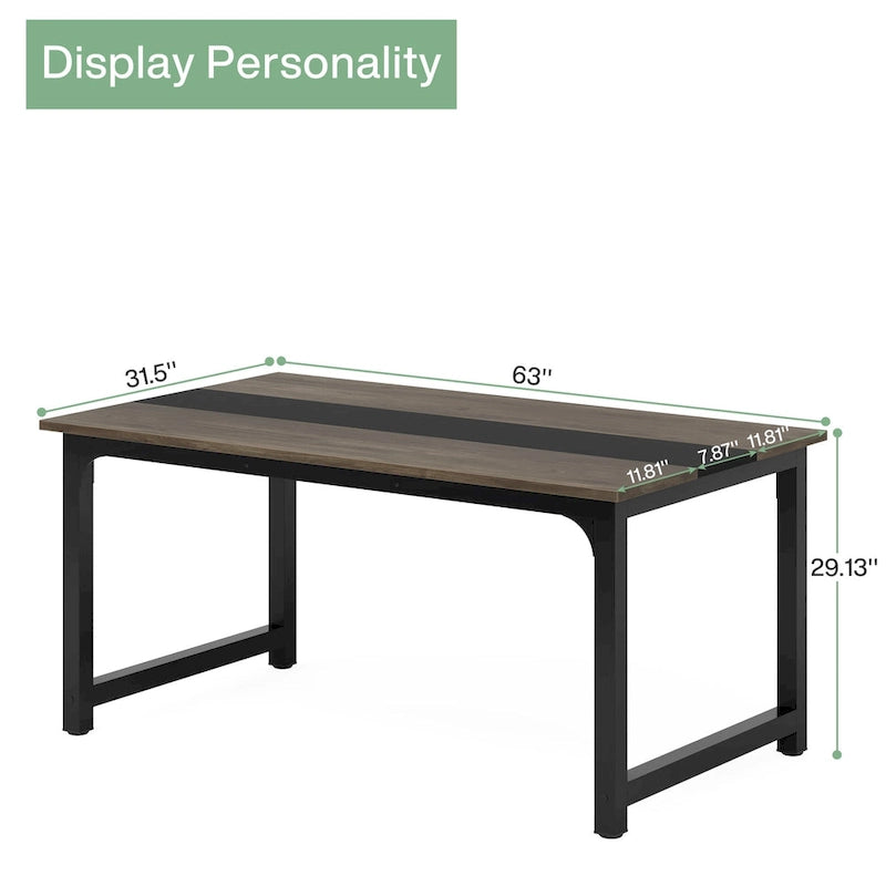 63" Esstisch im Industriestil mit Metallgestell und Holzmaserungsplatte