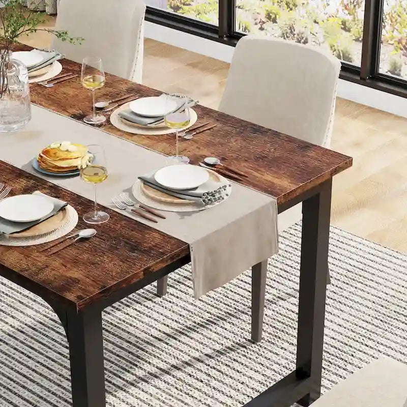 63" Esstisch im Industriestil mit Metallgestell und Holzmaserungsplatte