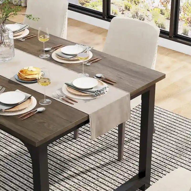 63" Esstisch im Industriestil mit Metallgestell und Holzmaserungsplatte
