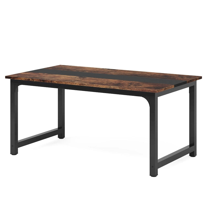 63" Esstisch im Industriestil mit Metallgestell und Holzmaserungsplatte