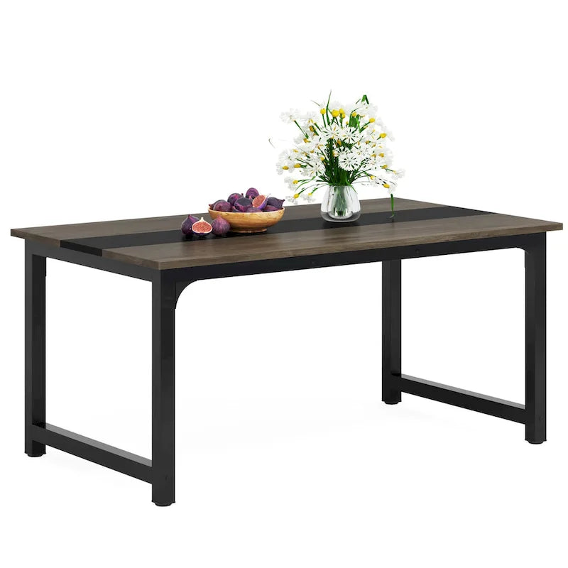 63" Esstisch im Industriestil mit Metallgestell und Holzmaserungsplatte