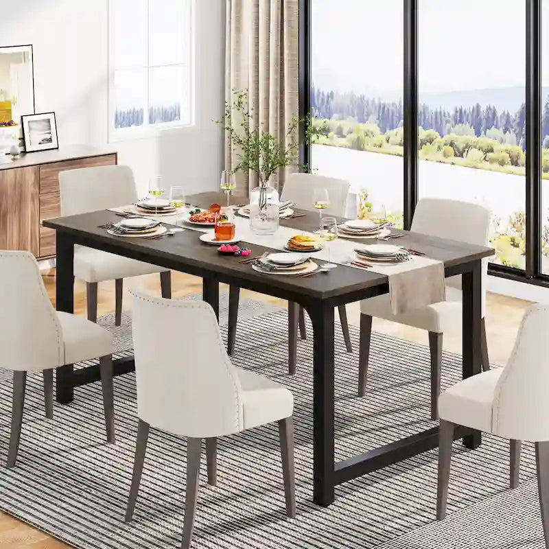 63" Esstisch im Industriestil mit Metallgestell und Holzmaserungsplatte